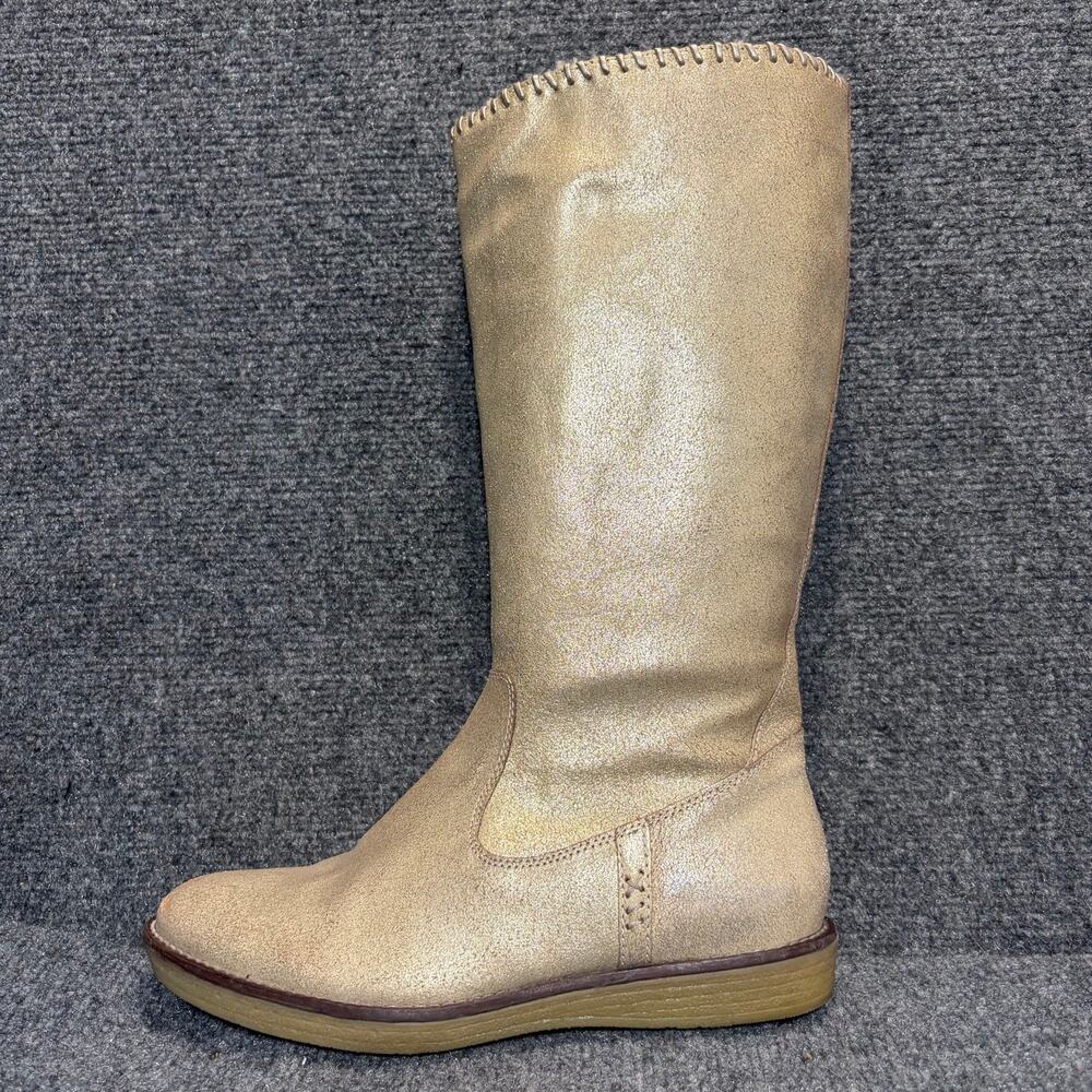 Trask Womens 8 Metallic Gold Leather Knee High Riding Boots Ariana Shearling